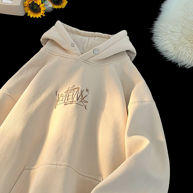American embroidered hooded casual loose sweatshirt for men