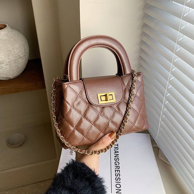 Diamond embroidery line hand-held small square bag for women, personalized simple lock buckle texture chain bag, retro casual one-shoulder crossbody bag