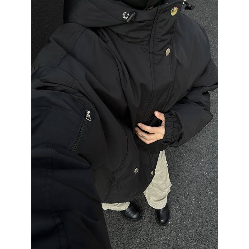 Warm cotton coat for men in winter new Hong Kong style loose hooded thickened cotton coat