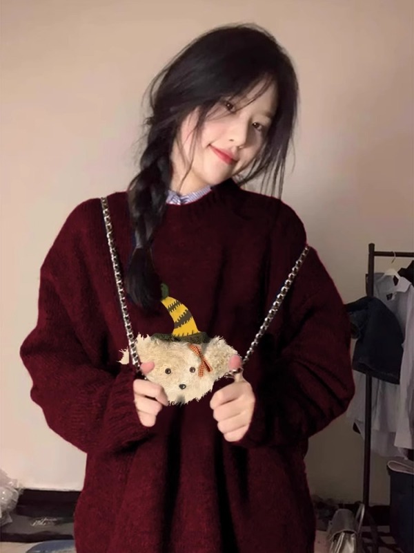 High-end wear, soft and fufu soft and waxy large size loose autumn and winter inner wear and outer wear printed knitted sweater for women