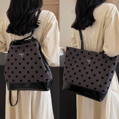 Korean version large-capacity commuter canvas bag for women 2024 new fashion polka dot tote bag versatile shoulder handbag