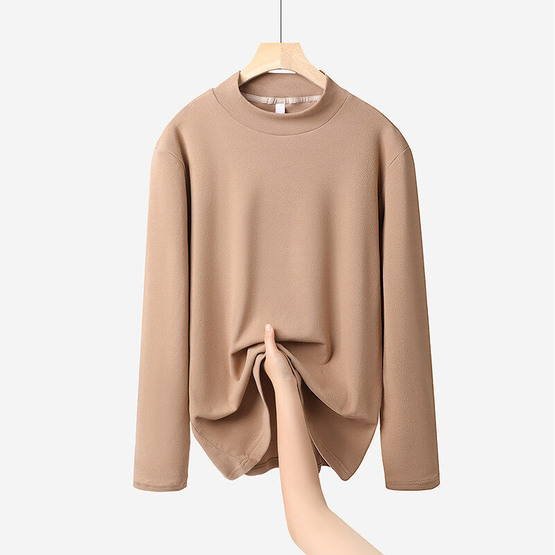 260g Hong Kong style autumn round neck German velvet autumn warm base shirt