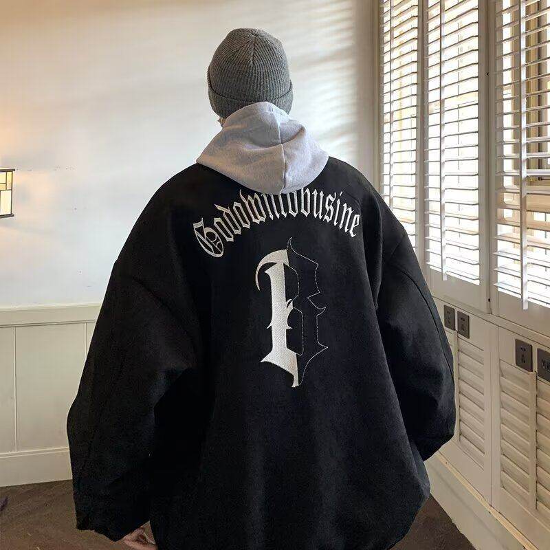 Jacket men's trendy ins spring and autumn fat man large size American vintage suede embroidered jacket