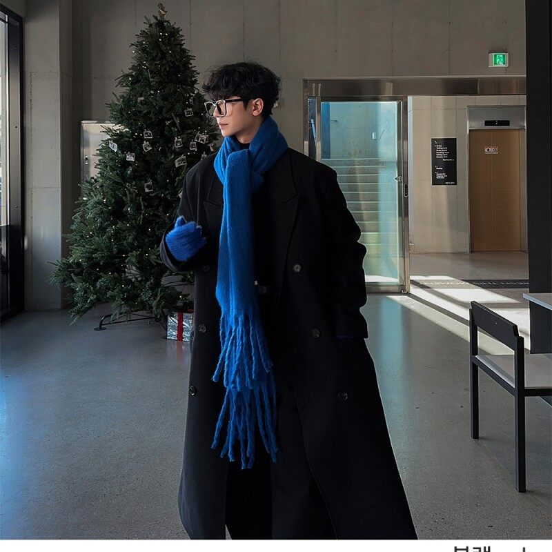 High-end woolen coat for men, Korean-style autumn and winter wear, handsome trendy brand mid-length woolen coat