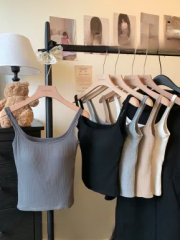 Autumn and winter brushed small square collar camisole with chest pad and one-cup short bottoming shirt