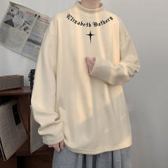 Autumn and winter American letter printed turtleneck German velvet sweatshirt men's high-end loose warm thickened sweater bottoming shirt
