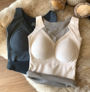 Autumn and winter thermal vest for women graphene winter free bra beautiful back fixed cup top thermal clothing
