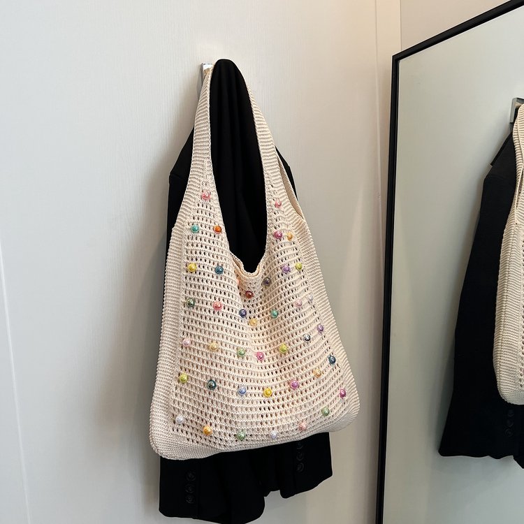 Summer woven bags for women 2024 new hollow straw handbags lazy style one-shoulder seaside vacation tote bag