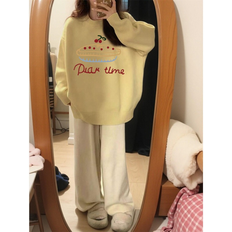 High-end wear, soft and fufu soft and waxy large size loose autumn and winter inner wear and outer wear printed knitted sweater for women