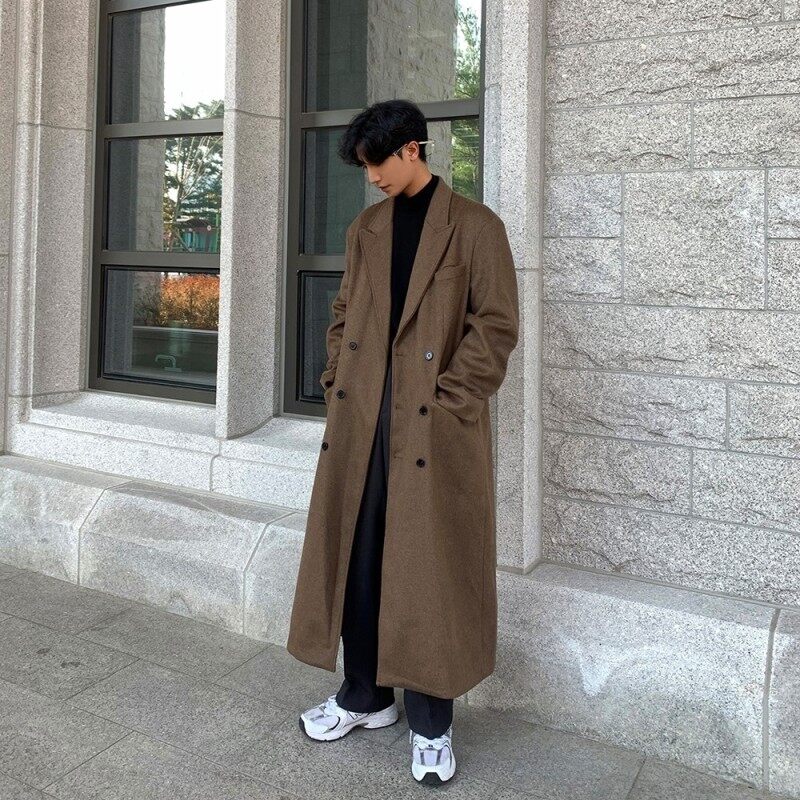 Winter new double-sided woolen coat men's mid-length thickened men's double-breasted woolen windbreaker jacket