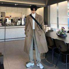 Coat men's mid-length autumn and winter non-cashmere thickened woolen over-the-knee men's windbreaker Korean style men's woolen coat