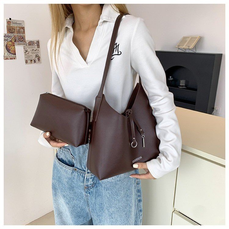 Large-capacity mother-in-law bag women's bag 2024 new trendy casual tote bag simple solid color single shoulder portable large bag