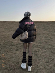 Official lettering modified cotton coat for women winter new loose thickened warm printed stand collar cotton coat