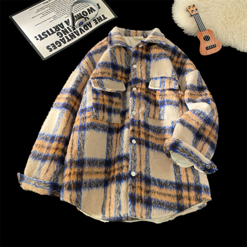 90 white duck down wool plaid thickened down jacket loose large size jacket