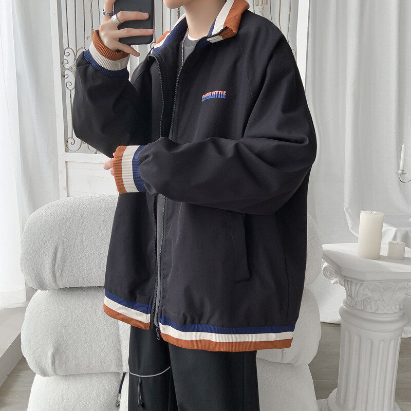 Spring fashion trend stand collar jacket men's coat loose large size tops male student jacket