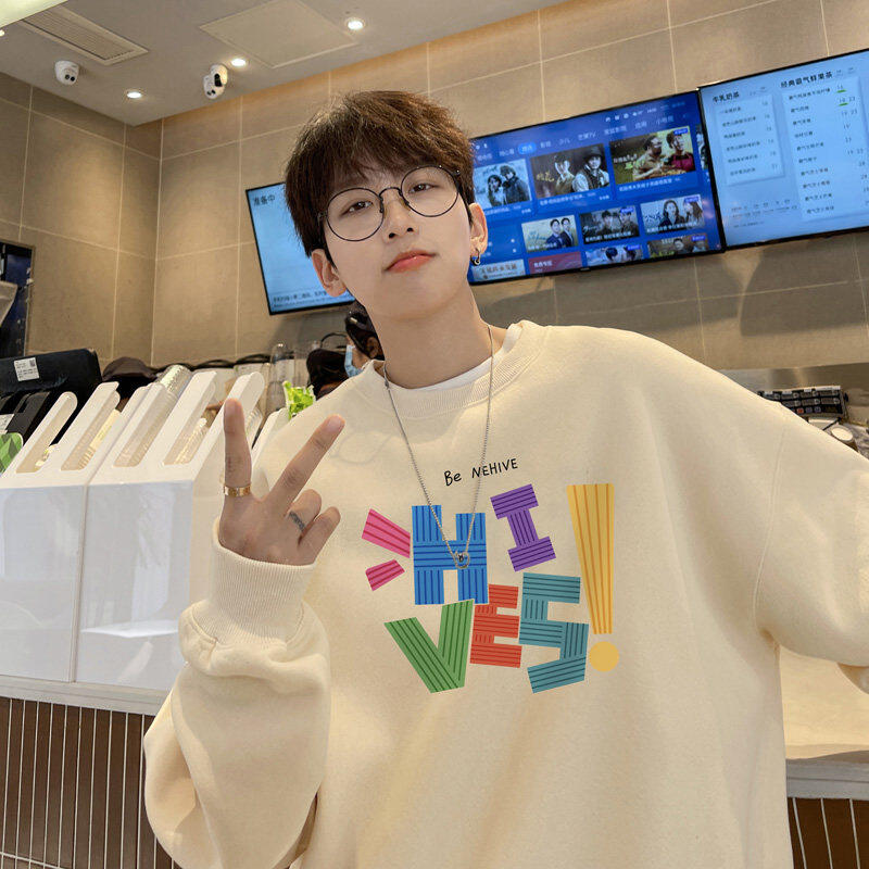 !  Men's round neck sweatshirt Hong Kong style long sleeve t-shirt men's jacket