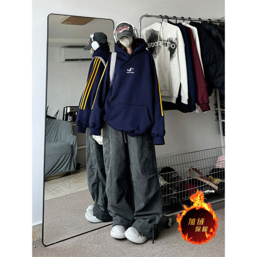 Dewu supply provides video buyer show autumn and winter heavyweight American loose webbing hooded sweatshirt