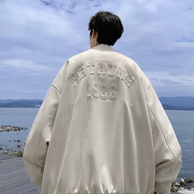 Heavy duty stenciled suede baseball jacket