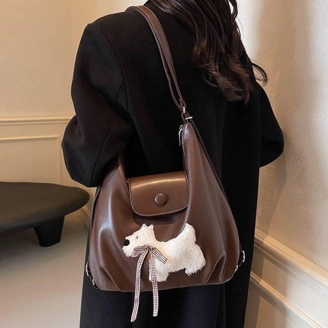 Niche tote bag for women 2024 new Korean version cute puppy college style backpack large capacity shoulder bag