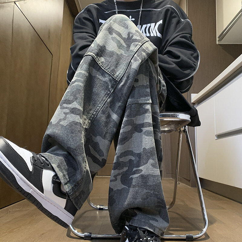 Camouflage pants washed straight cargo casual pants