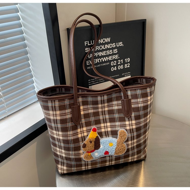 Plaid canvas bag for women autumn 2024 new fashionable Korean tote bag versatile large capacity armpit bag