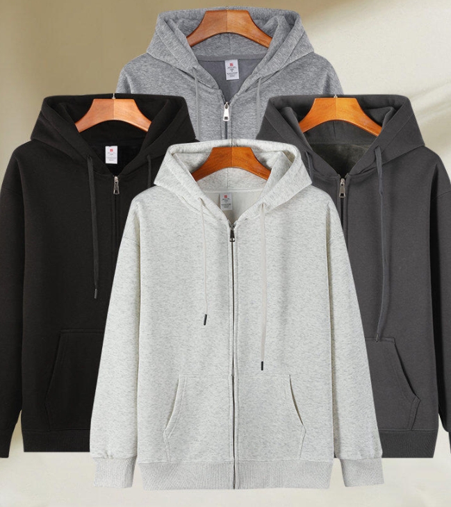 420g Chinese cotton plus velvet hooded men's sweatshirt winter zipper cardigan