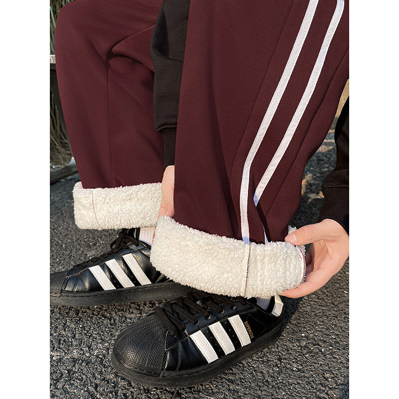 Two-way velvet thickened casual pants Korean style high-end straight sports pants and sweatpants