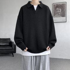 Lapel sweater, large size, light mature style, retro solid color pullover top, knitted bottoming shirt