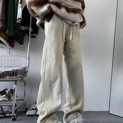 Yellow mud dyed jeans men's American retro vibe slightly flared high street straight splicing casual pants