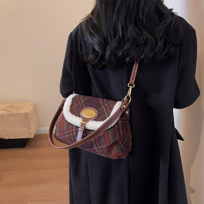 Bags for Women 2024 New Retro Woolen Plaid Versatile Fashion Shoulder Bags Popular Design Crossbody Bags