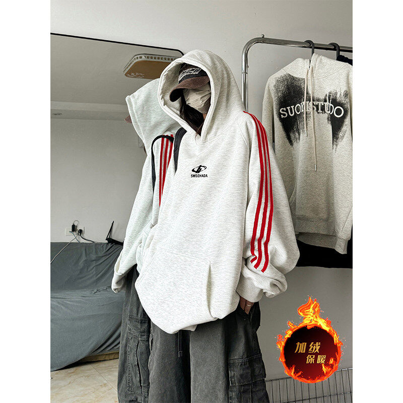 Dewu supply provides video buyer show autumn and winter heavyweight American loose webbing hooded sweatshirt