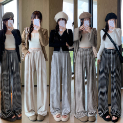 2024 Autumn and Winter New Striped Towel Velvet Glutinous Rice Pants Wide Leg Pants Women's High Waist Drape Casual Floor-Mopping Pants