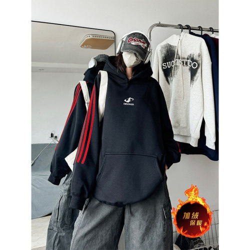 Dewu supply provides video buyer show autumn and winter heavyweight American loose webbing hooded sweatshirt