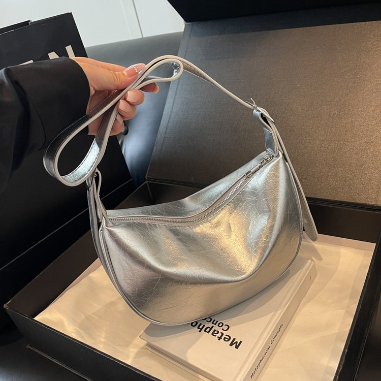 Niche design silver high-end bag for women 2024 summer new fashion armpit bag casual dumpling bag