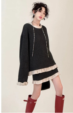 Yingzi customized princess morning tea ~ Designed lace knitted top and versatile A-line skirt suit