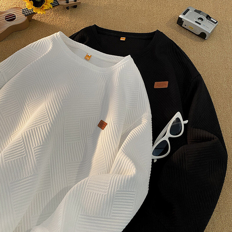 Autumn and winter geometric round neck sweatshirt men's trendy plus size pullover top