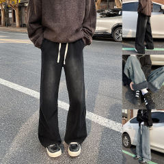 Autumn and winter new style velvet thickened American pleated jeans men's handsome casual pants