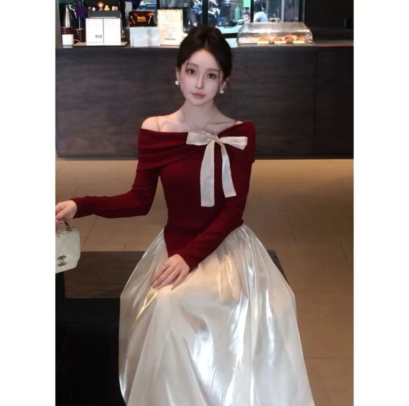 Xingzai red knitted top dress women's autumn outfit suit women's rich daughter suspender princess skirt