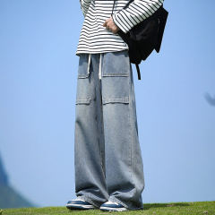 American trendy brand jeans with large pockets for men's autumn new style loose straight pants