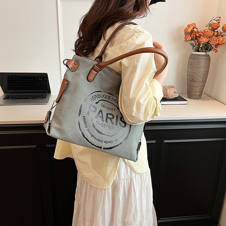 Cross-border portable canvas new trendy fashion women's bag letter large capacity tote bag casual commuting single shoulder diagonal