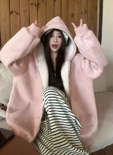 Baishui women love to wear it every day. Fur one-piece hooded sweatshirt for women in autumn and winter. Loose and girly warm jacket.