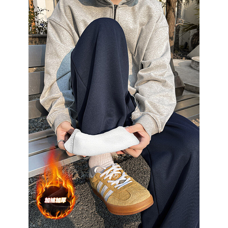 New autumn and winter velvet thickening loose American casual long pants men's straight sweatpants