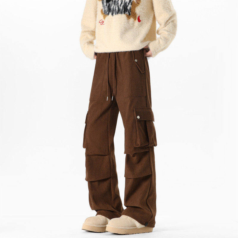 !  Workwear corduroy plus velvet casual pants overalls for men