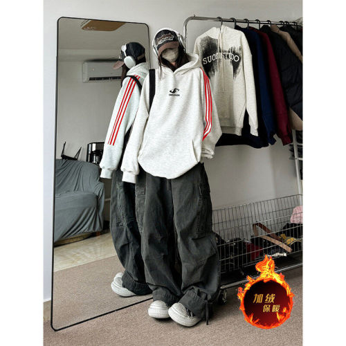 Dewu supply provides video buyer show autumn and winter heavyweight American loose webbing hooded sweatshirt