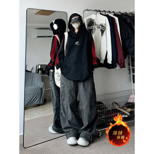 Dewu supply provides video buyer show autumn and winter heavyweight American loose webbing hooded sweatshirt