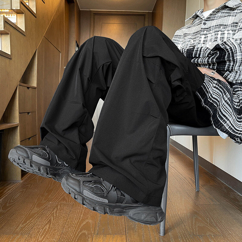 Autumn new pleated paratrooper overalls American high street men's straight assault pants