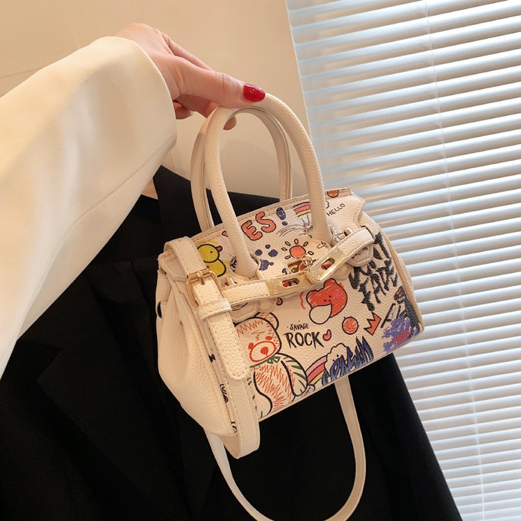 Textured bags, new trendy graffiti women's bags, fashionable and versatile ins crossbody bags, handbags, platinum bags