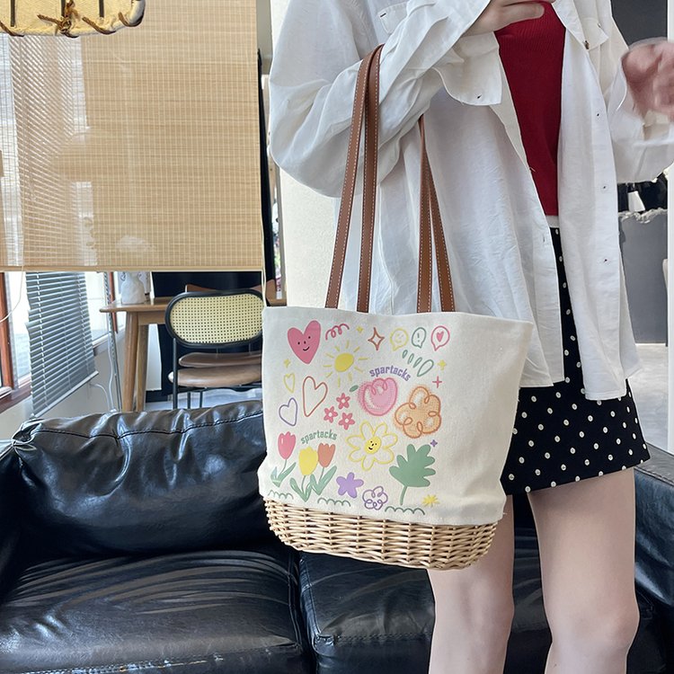 Bags Summer Women's 2024 New Handbag Casual Large Capacity Canvas Tote Bag Fashion Printed Shoulder Bag
