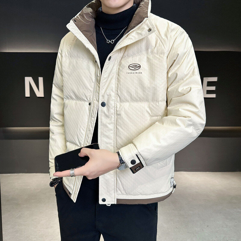 Leather down jacket men's large goods stand collar casual handsome winter coat