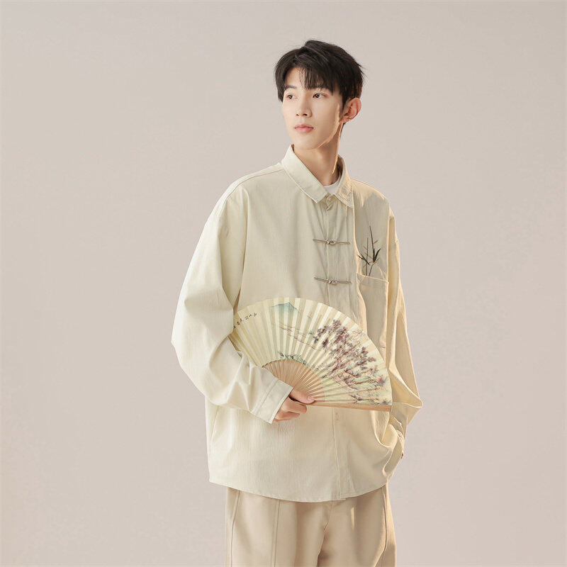 Spring and autumn new Chinese style button-down long-sleeved shirts, loose shirts and jackets, trendy